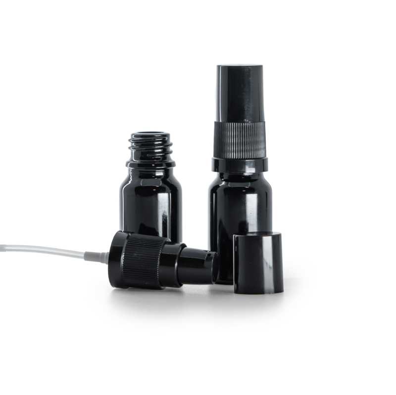 Fényes fekete üvegpalack, krémpumpa fekete kupakkal, 10 ml
