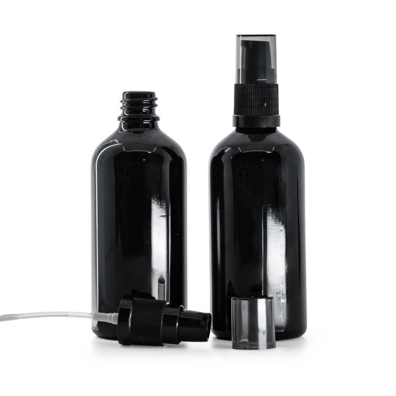 Fényes fekete üvegcse, krémadagoló füstös felső kupakkal, 100 ml
