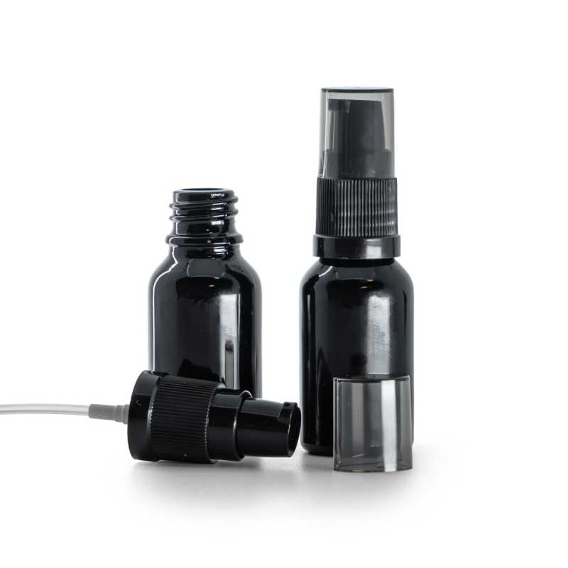 Fényes fekete üvegcse, krémadagoló füstös felső kupakkal, 15 ml
