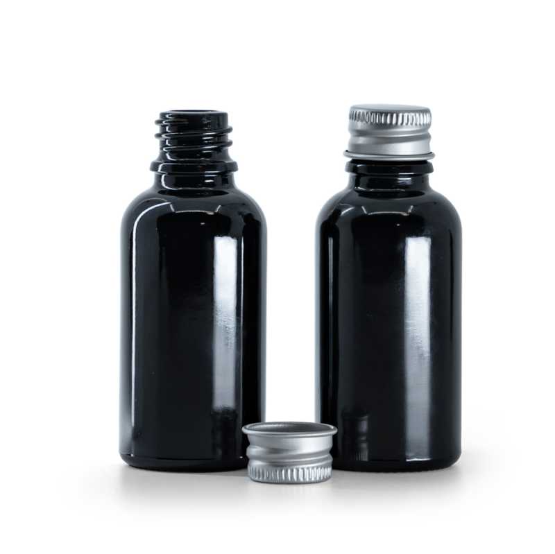Flakon, üveg, fekete fényes, 30 ml