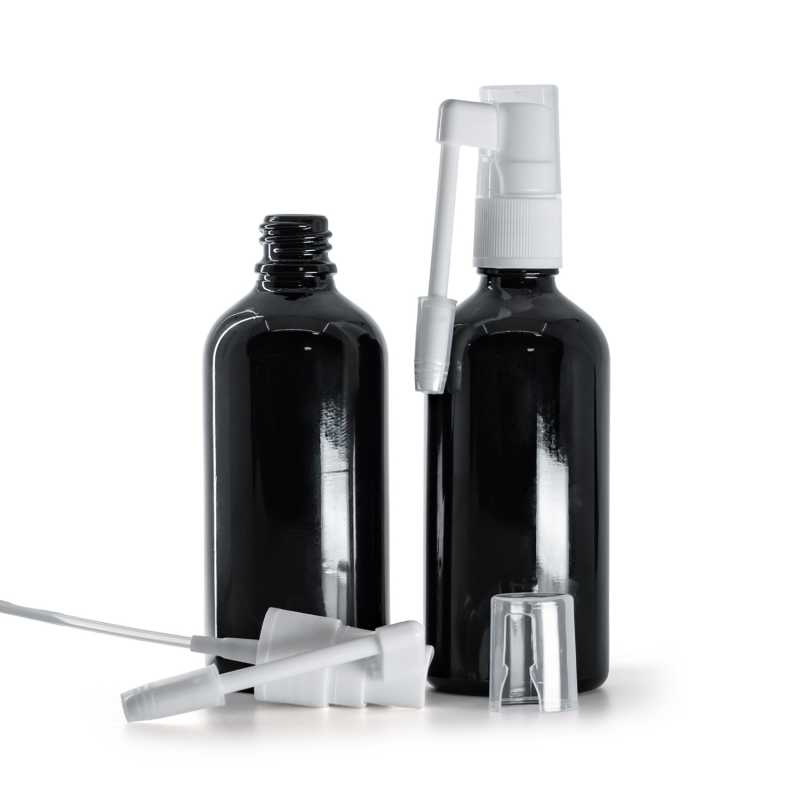 Fényes fekete üvegpalack, szájpermet, 100 ml