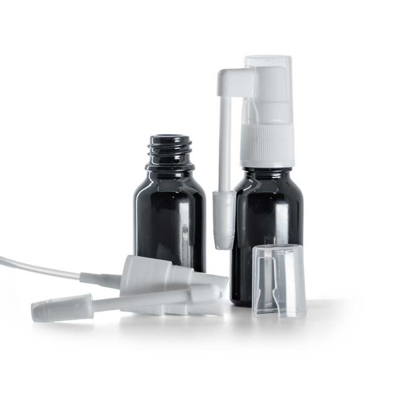 Fényes fekete üvegpalack, szájpermet szórófejjel, 15 ml