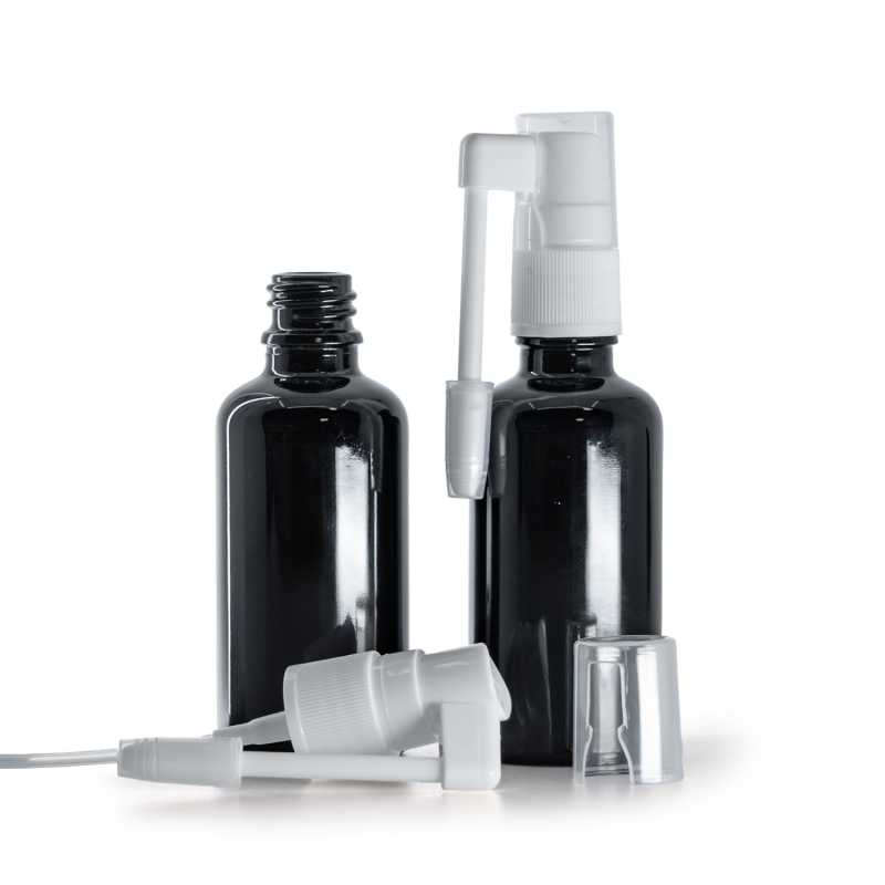 Üvegpalack, fényes fekete, szájpermet, 50 ml