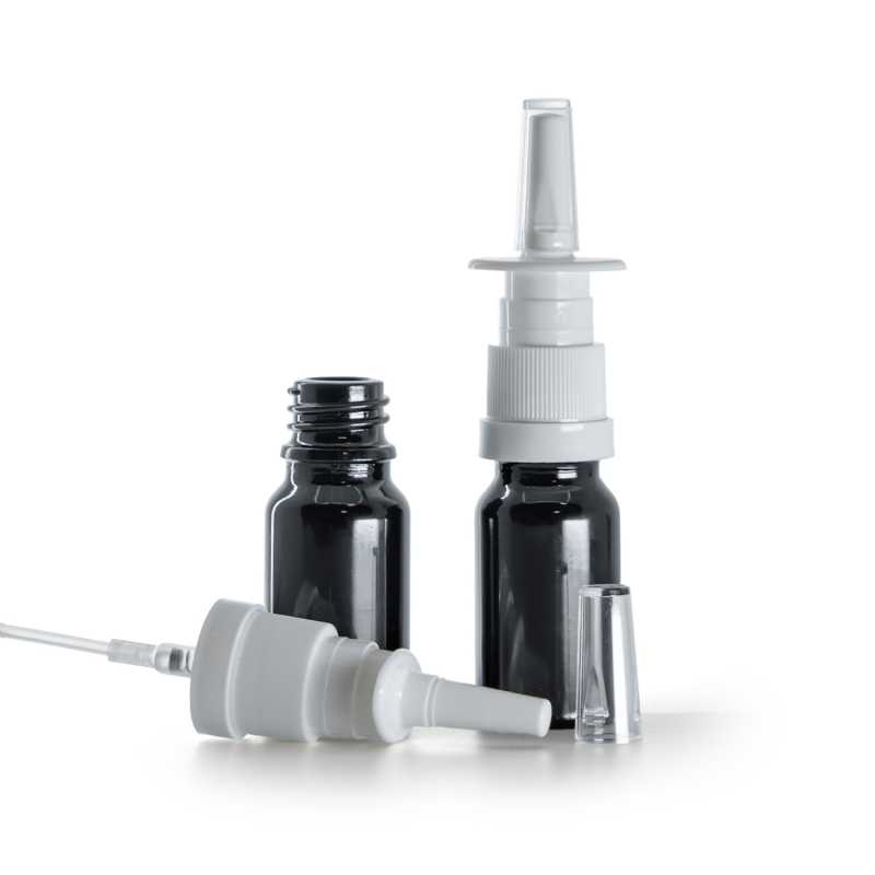 Fekete fényes üvegpalack, orrspray szórófej, 10 ml