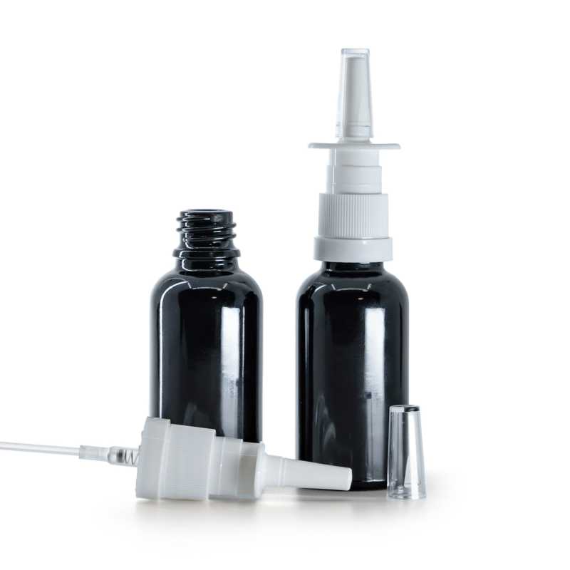 Üvegpalack, fényes fekete, orrspray, 30 ml