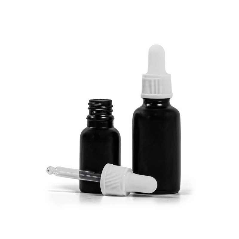 Matt fekete üvegpalack matt fekete cseppentővel, 15 ml