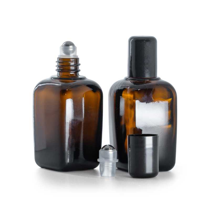 Átlátszó szögletes üveg roll-on flakon, 45 ml