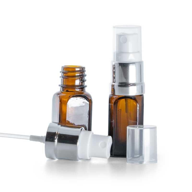 Szögletes üvegpalack fehér ezüst permetezőfejjel, 10 ml