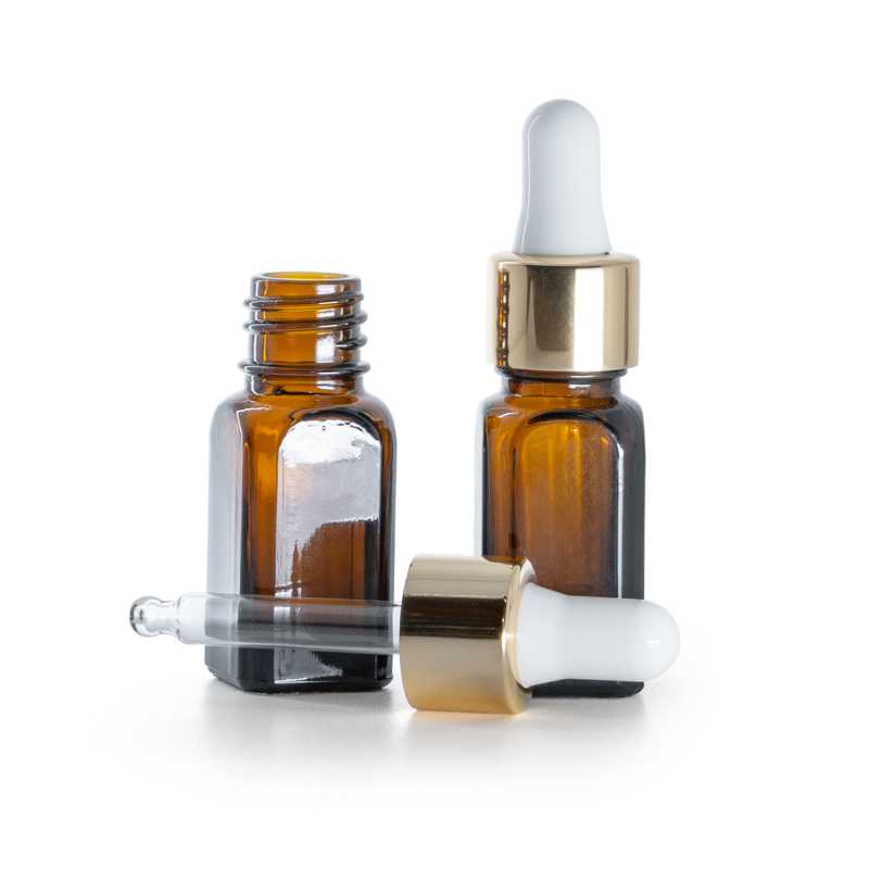 Szögletes üvegpalack fehér-arany pipettával 10 ml