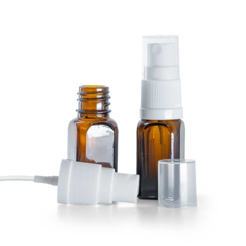 Szögletes üvegpalack fehér permetezővel 10 ml