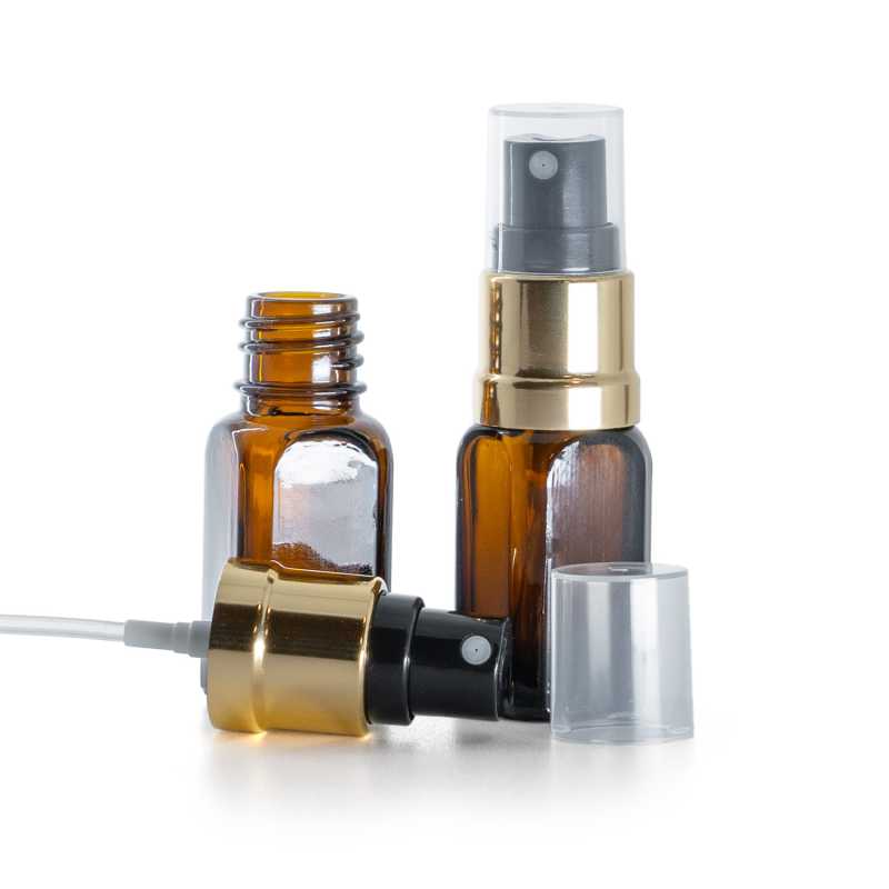 Szögletes üvegpalack fekete-arany permetezőfejjel 10 ml