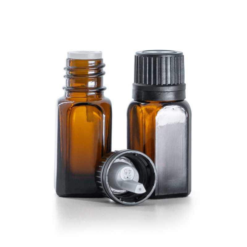 Szögletes üvegpalack fekete cseppentős kupakkal 10 ml