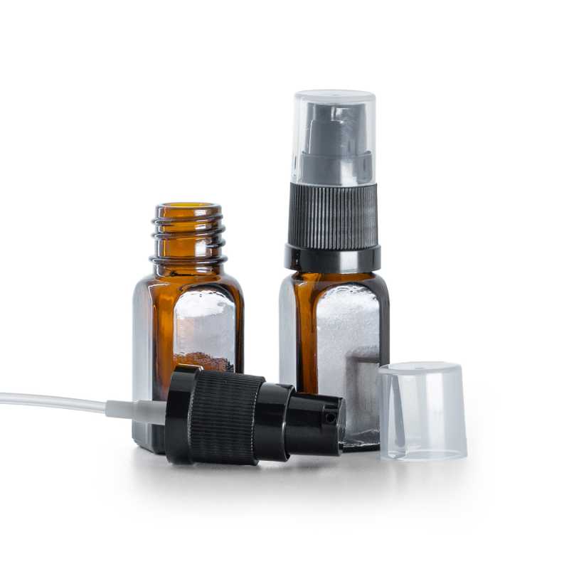 Szögletes üvegpalack, krémpumpa, 10 ml