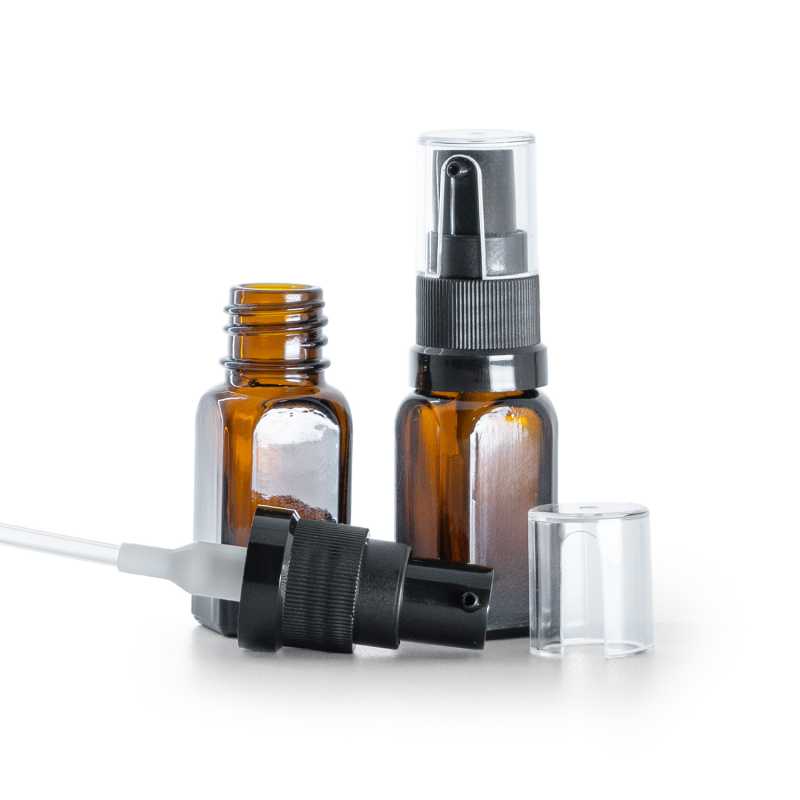 Szögletes üvegpalack olajadagoló pumpával 10 ml