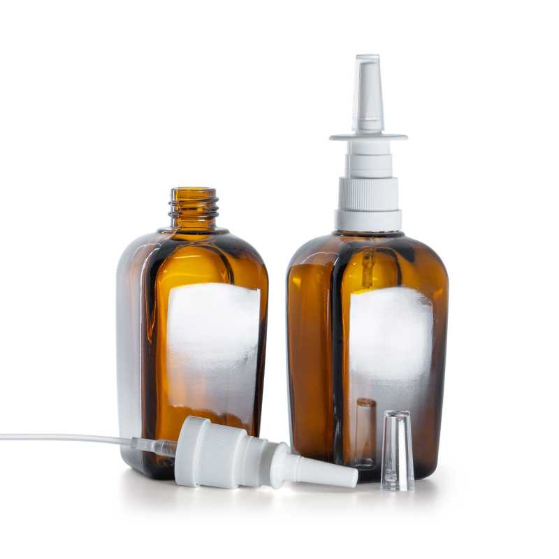 Négyszögletes borostyánszínű üveg orrspray 90 ml