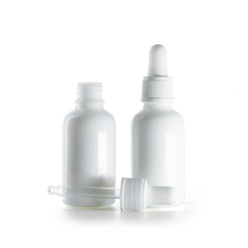 Fehér üvegpalack matt fehér cseppentővel 30 ml
