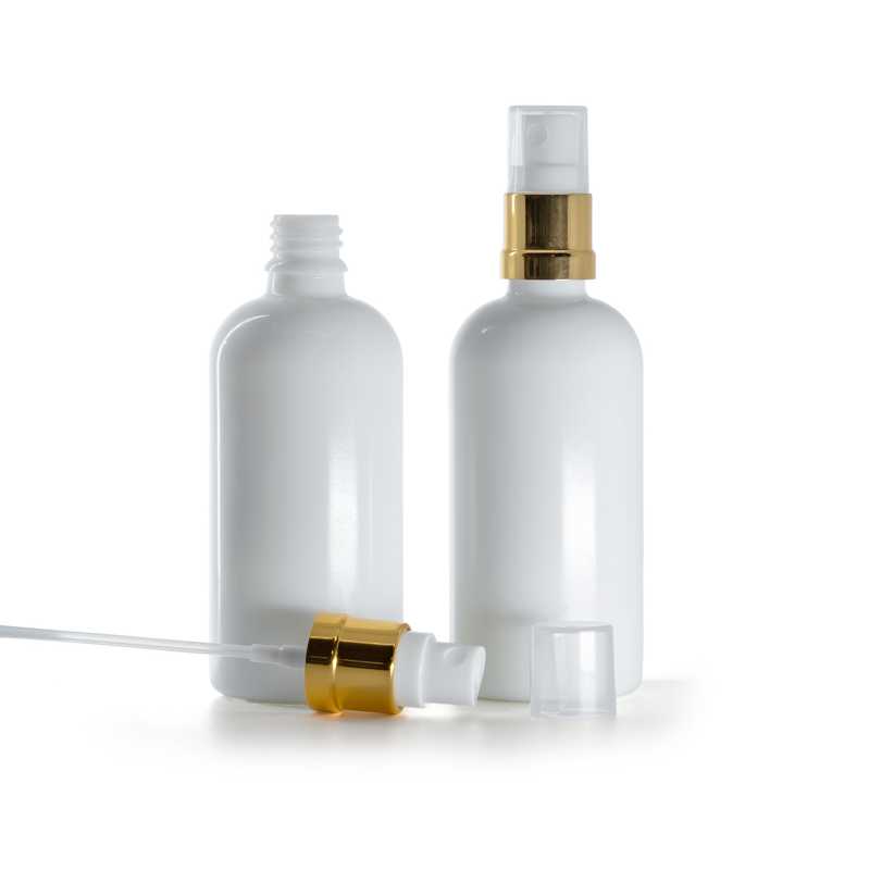 Fehér üvegpalack fehér-arany permetezővel 100 ml