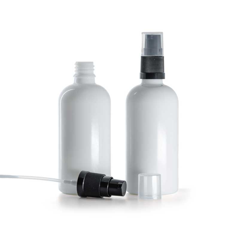 Fehér üvegpalack krémadagoló pumpával, 100 ml