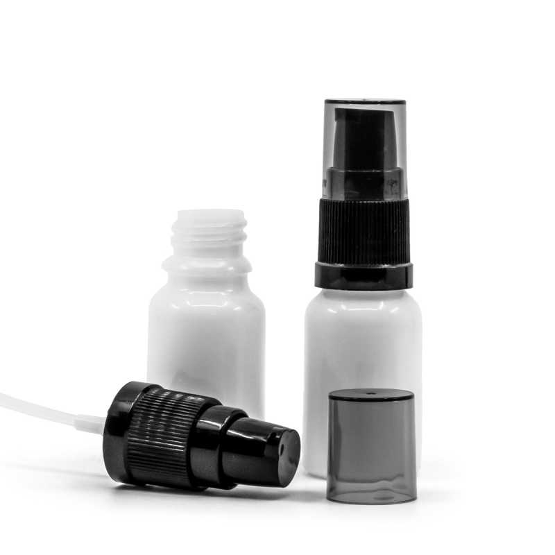 Fehér üvegcse, krémadagoló füstös felső kupakkal, 10 ml