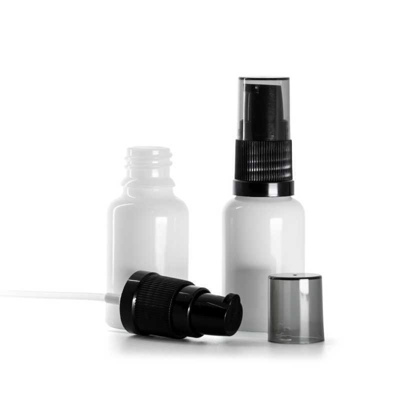 Fehér üvegcse, krémadagoló füstös felső kupakkal, 15 ml