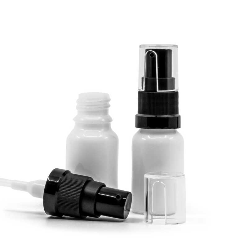 Fehér üvegpalack olajadagoló pumpával 10 ml