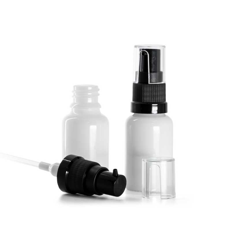 Fehér üvegpalack olajpumpával 15 ml