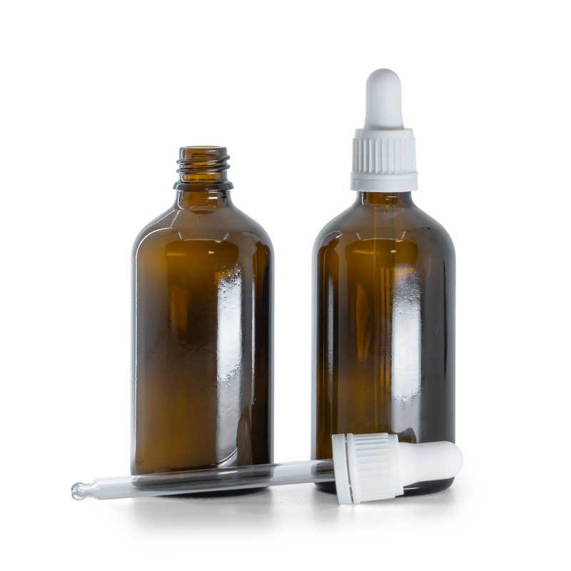 Barna üvegpalack fehér pipettával 100 ml