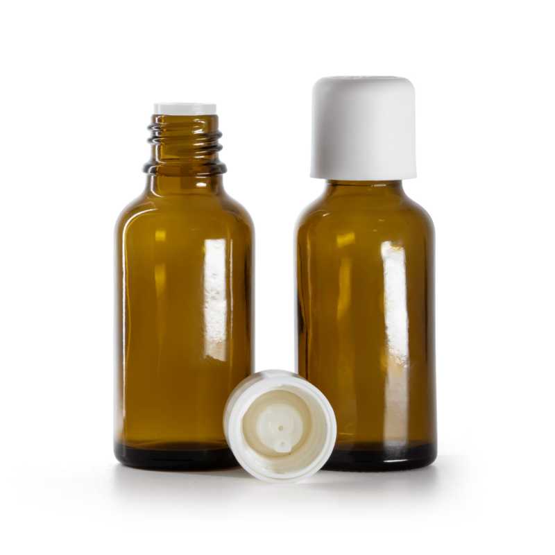 30 ml barna üvegpalack fehér biztonsági kupakkal