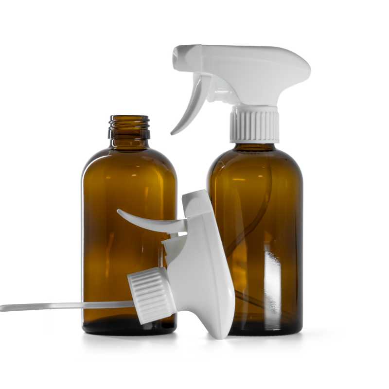 Barna Boston üvegpalack PP28 fehér trigger permetezővel 250 ml