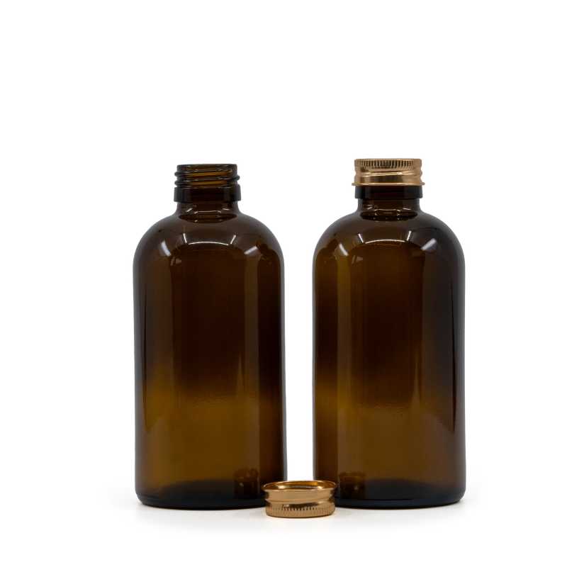 Barna Boston szirupos üvegpalack, 250 ml, rózsaarany alumínium kupak