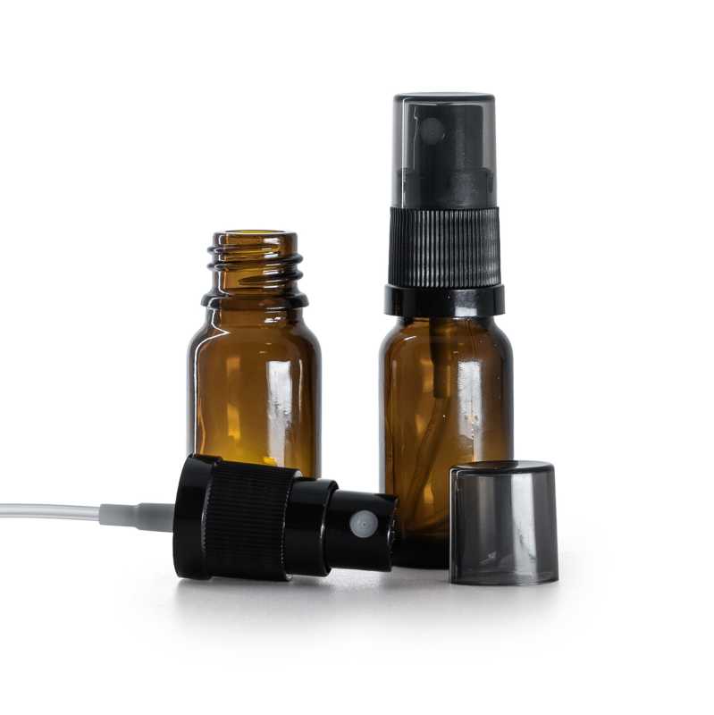 Barna üvegcse, fekete finompermetező, füstös felső kupak, 10 ml