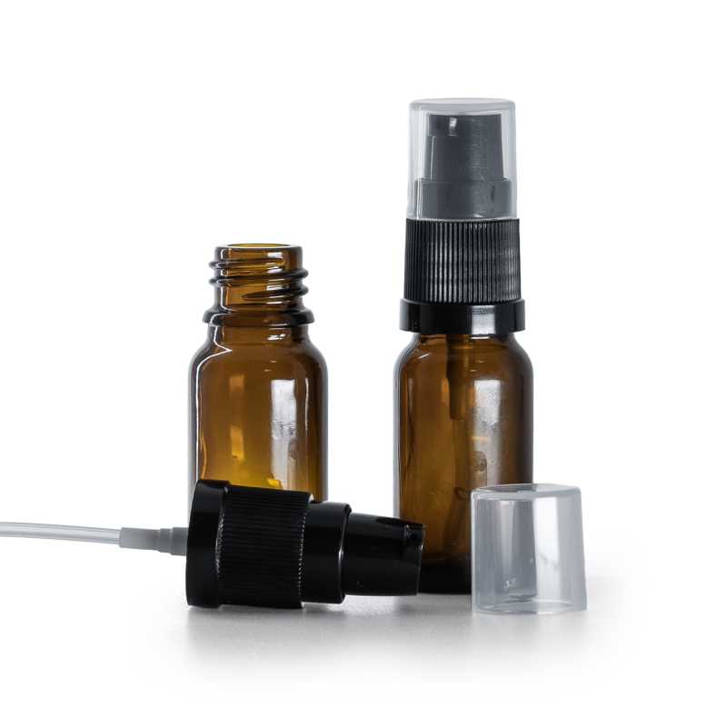 Borostyánszínű üvegpalack krémpumpával 10 ml