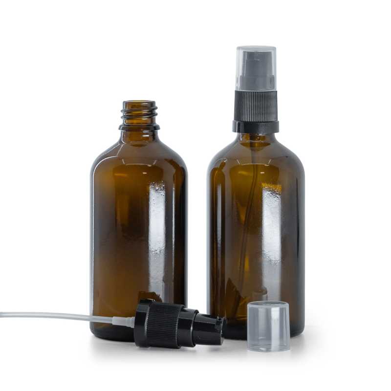 Borostyánszínű üvegpalack adagolófejes krémpumpával, 100 ml