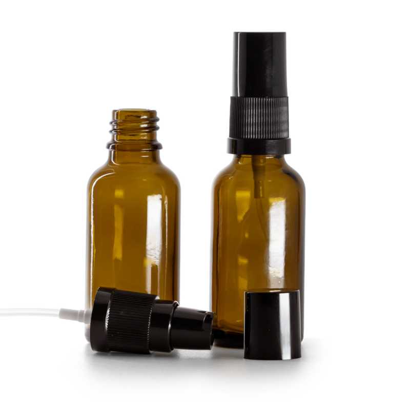 Borostyán üvegpalack fekete adagolófejjel, 30 ml