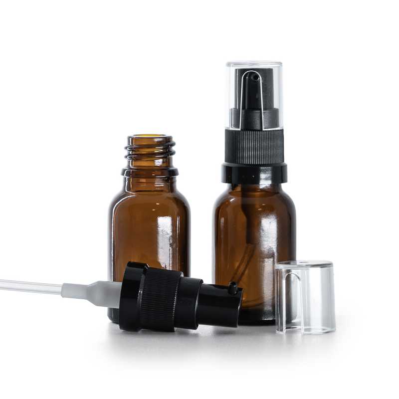 Borostyánszínű üvegpalack olajadagoló pumpával 15 ml