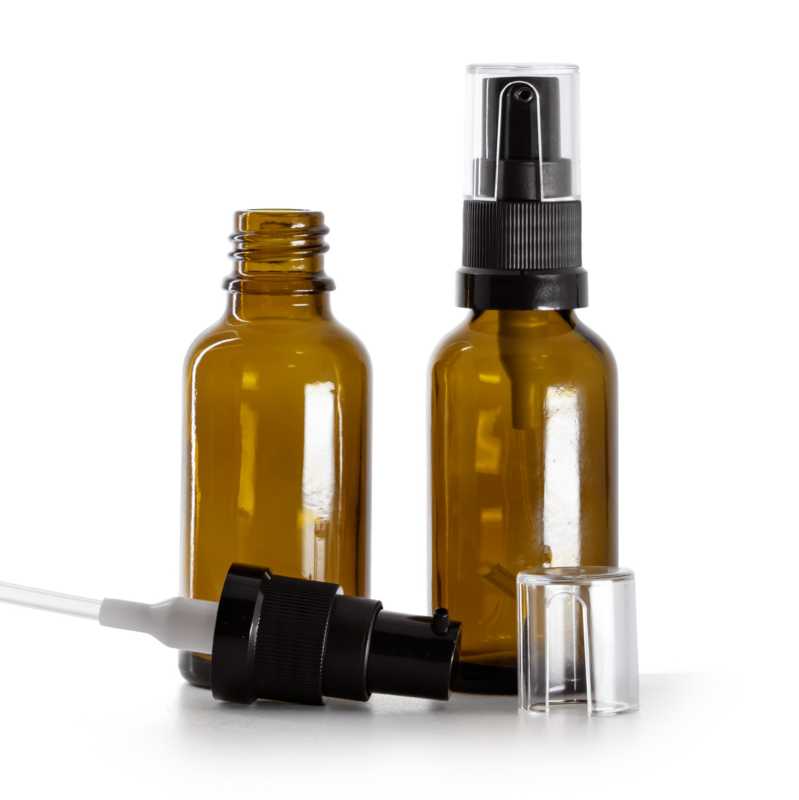 Borostyánszínű üvegpalack olajpumpával 30 ml