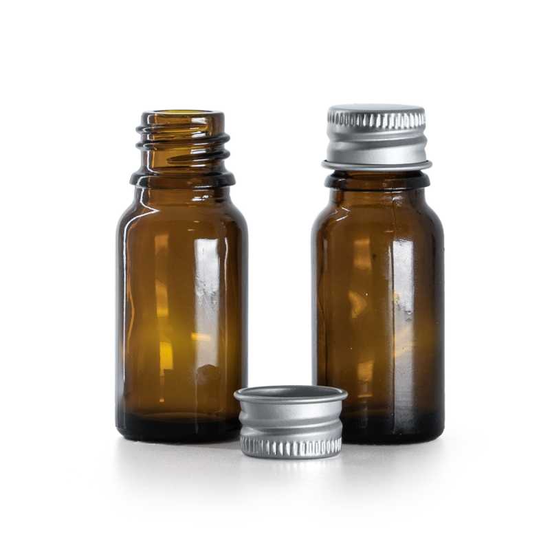 Borostyánszínű üvegpalack alumínium csavarzárral, 10 ml