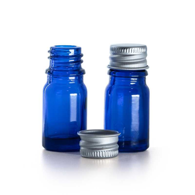 Kék üvegpalack alumínium kupakkal 5 ml