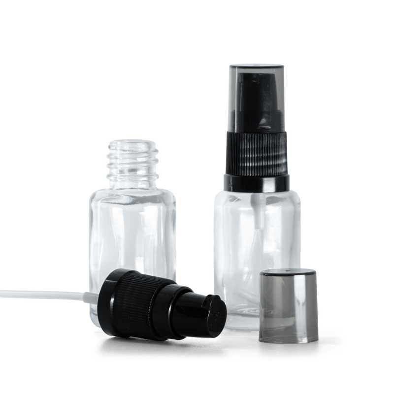 Átlátszó üvegcse, kerek, krémadagoló füstös felső kupakkal, 12 ml