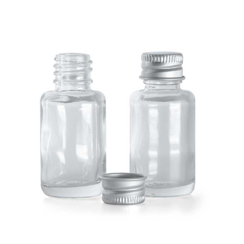 Átlátszó üvegcse, alumínium kupak, 12 ml