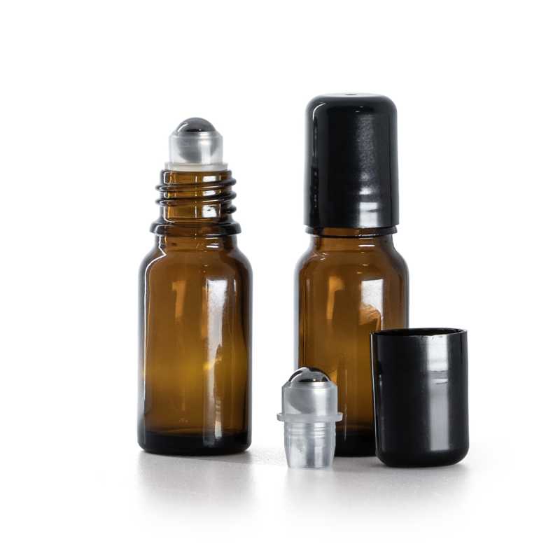 Borostyánszínű üveg roll-on palack, 10 ml