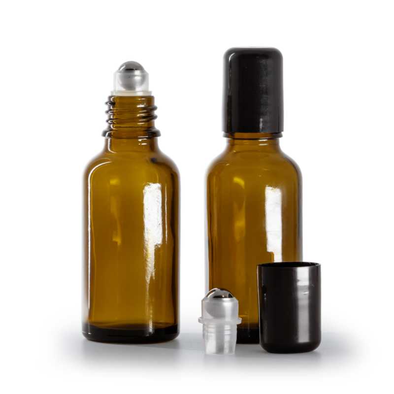 Borostyánszínű üveg roll-on palack, 30 ml