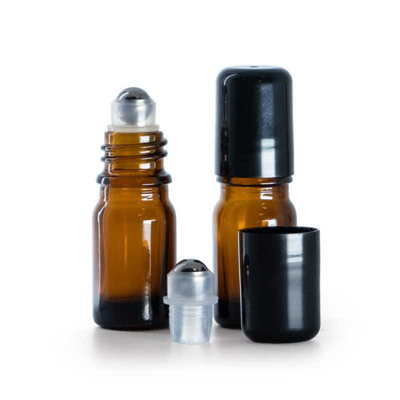 5 ml-es borostyánszínű üveg roll-on palack