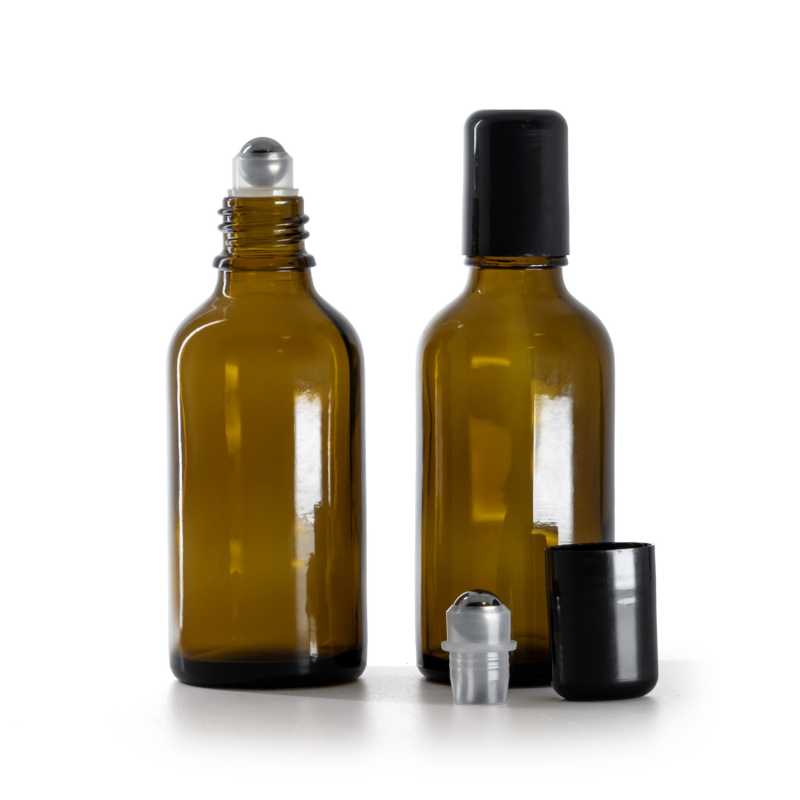 Borostyánszínű üveg roll-on palack, 50 ml