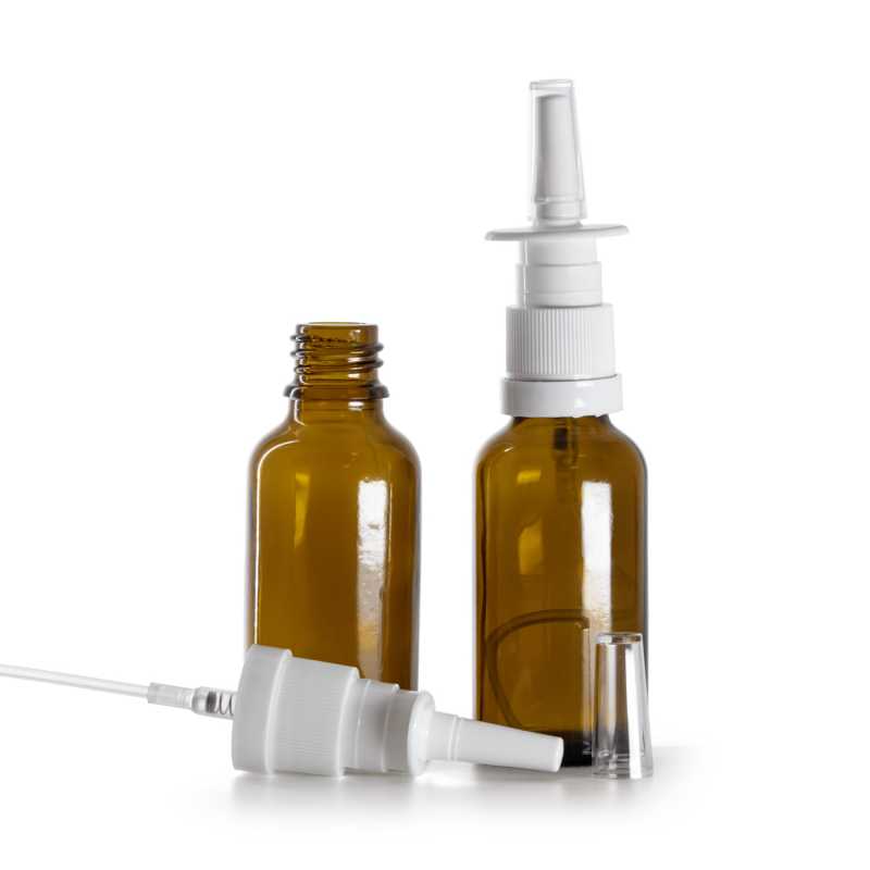 Borostyánszínű üvegpalack orrspray adagolóval, 30 ml