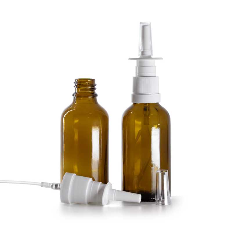 Borostyánszínű üvegpalack orrspray szórófejjel, 50 ml