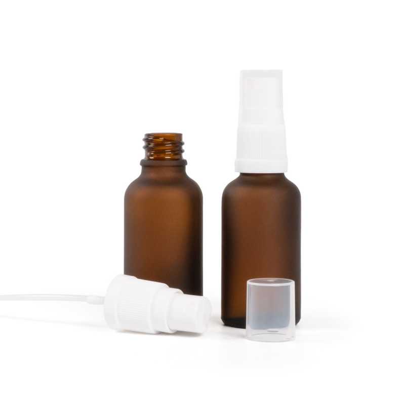 Borostyánszínű matt üvegpalack fehér permetezőfejjel 30 ml