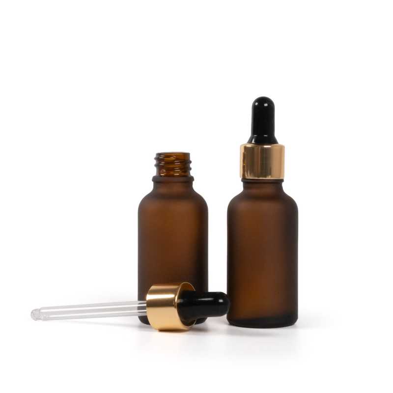 Matt üveg cseppentős palack, fekete-arany cseppentő, 30 ml