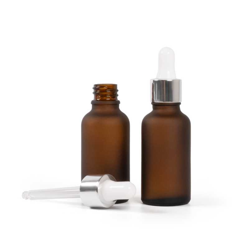 Matt üvegpalack, fényes ezüst pipetta, 30 ml