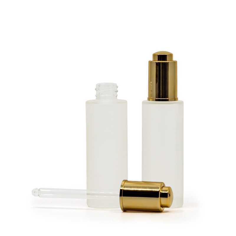 Matt magas üvegpalack arany szivattyús cseppentővel 30 ml